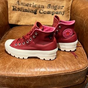 Red converse platform high tops